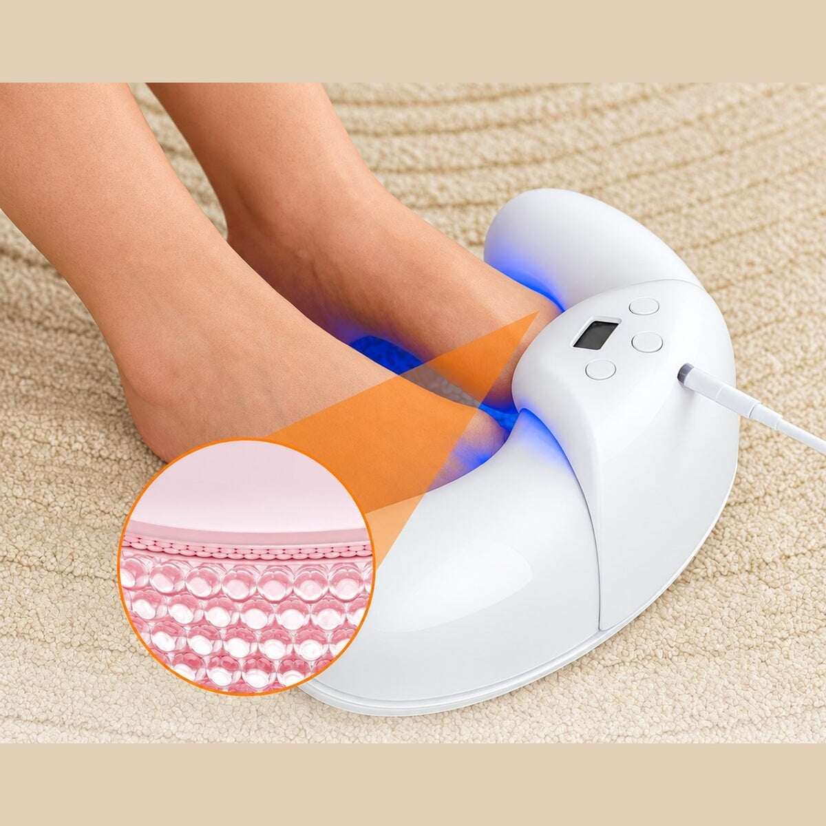 FungaBeam in use on toes, light reaching the nail bed