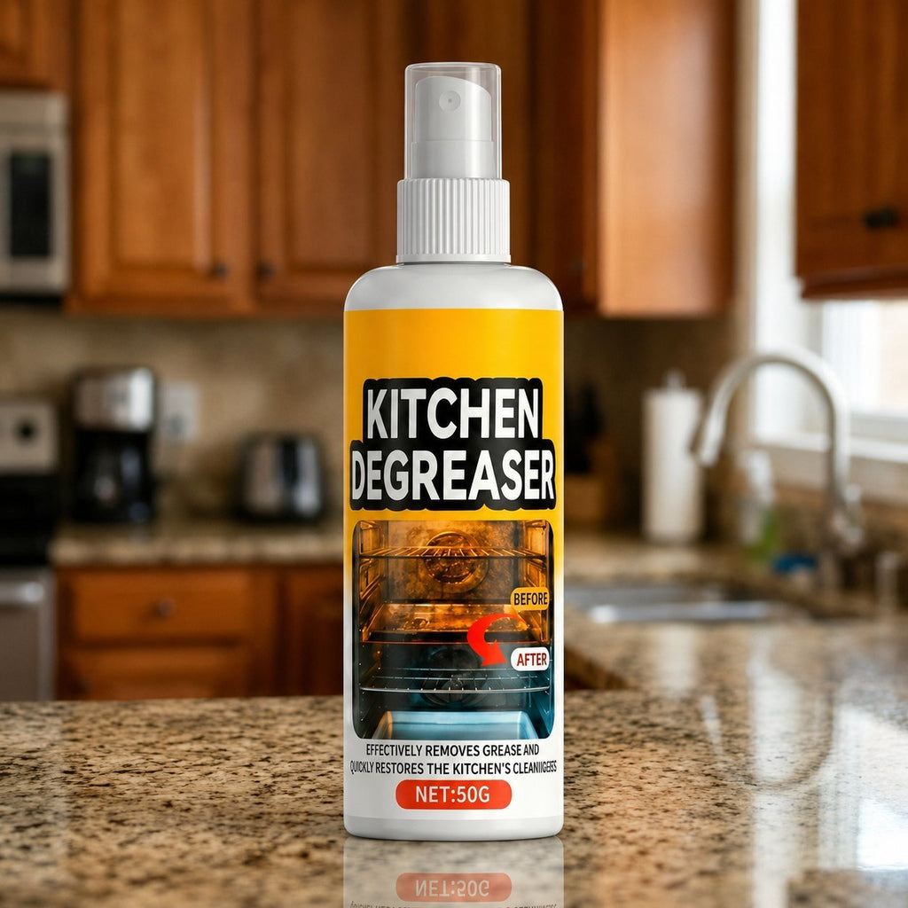 GreaseKiller Spray bottle on a kitchen counter